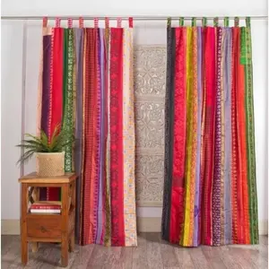 Indian Curtain Boho Silk Saree Handmade Patchwork For Bohemian Window Decor Hippie Bedroom Livingroom Bed Canopy Curtains