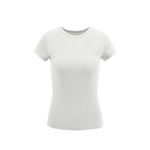 Camiseta de Verano para Mujer, Corte Ajustado, Cuello Redondo, Informal, Elástica, Tejida, 100% Algodón, Básica, Manga Corta, Transpirable, Color Sólido - Product Image 3