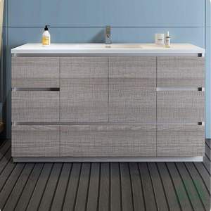 Meuble-lavabo en bois artisanal de style moderne haut de gamme avec tiroirs pour salle de bain, design contemporain, montage facile, direct usine - Product Image 1