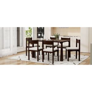 Set da Pranzo Retrò TREXM 7 Pezzi per 6 Persone, Tavolo in Legno con Sedie Imbottite, Set per Cucina e Sala da Pranzo (Es) - Product Image 3