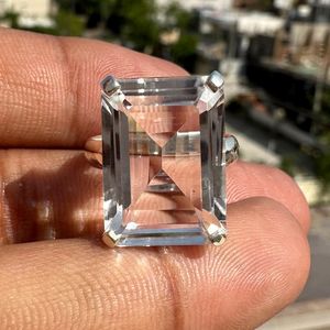Natural Clear Crystal <b>Quartz</b> <b>Ring</b> 925 Sterling Silver Faceted Rectangular Transparent Gemstone Jewelry Elegant Gift - Product Image 5