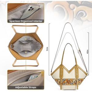 Sac à main de bureau pour femmes de qualité supérieure en forme de couronne, sac fourre-tout structuré en cuir véritable, design élégant, grand espace pour ordinateur portable et documents - Product Image 2