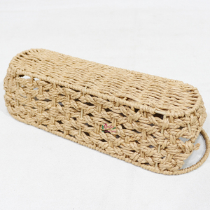 Plateau en corde de papier de forme ovale tissé naturel avec poignées pour décoration intérieure et affichage de comptoir - Product Image 6