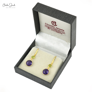 Boucles d'oreilles pendantes en argent sterling 925 de Chordia Jewels, best-sellers, avec pierres précieuses naturelles améthyste et péridot, à prix réduit - Product Image 5