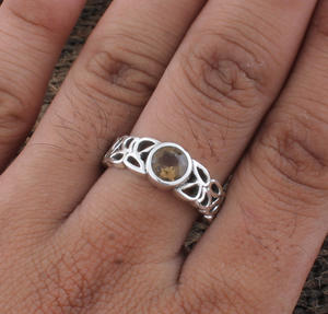 Anillo de Citrino Natural, Chapado en Plata de Ley 925, Corte Redondo, Gema Amarilla, Joyería de Alta Calidad para Mujer, Venta al por Mayor - Product Image 1