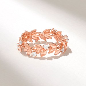 แหวนเพชรทรงใบไม้ดีไซน์ธรรมชาติ เพชรเพาะเลี้ยง 10K 14K 18K ทองคำแท้ แหวนลายดอกไม้แบบซ้อนได้ แหวนแต่งงานลายพฤกษศาสตร์ - Product Image 4