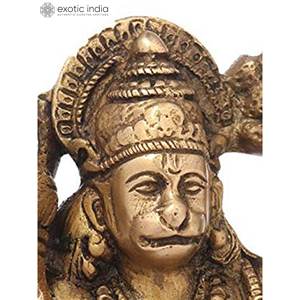 Estatua de Lord Hanuman de latón de 7 pulgadas hecha a mano de La India sosteniendo la montaña de hierbas (Sanjeevani Booti) regalo de escultura - Product Image 1