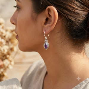 Pendientes de Aro de Plata de Ley 925 con Amatista Natural, Hechos a Mano, con Gema Marquise, Estilo Boho, Chapados en Oro, OEM, ODM, Venta al por Mayor, Regalo - Product Image 2