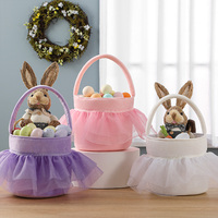 Paniers de Pâques en velours brodé en gros, paniers de Pâques tutu personnalisés, paniers de chasse aux œufs colorés pour la décoration de fête