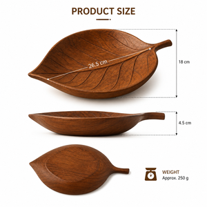Bol de service élégant en bois en forme de feuille avec détails de grain naturel, vaisselle haut de gamme en gros, décoration intérieure et service alimentaire - Product Image 2