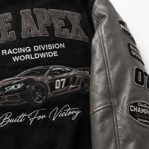 Black Grey <b>Racing</b> letterman <b>Jacket</b> Custom Leather Sleeve Embroidered Bomber Streetwear Motorsport <b>Jacket</b> - Product Image 5