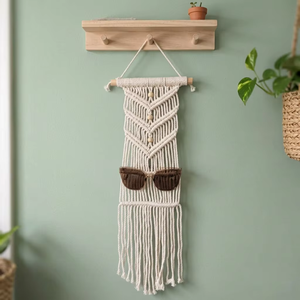 Macrame <b>Wall</b> <b>Hanging</b> With Wooden Beads White Cotton Rope Bohemian Sunglasses Holder Handmade <b>Storage</b> Rack - Product Image 1