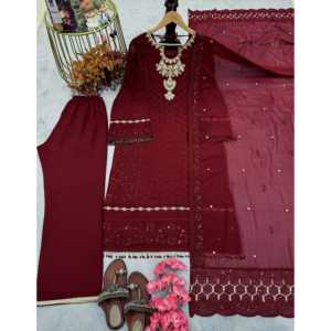 Ensembles pour femmes de créateur Pure Heavy Faux Georgette Top Plazzo & Dupatta pour un look de fête - Product Image 4