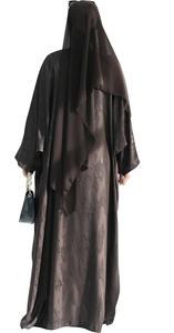 Robe longue Abaya ethnique en soie et nylon pour femmes, style Eid musulman, robes longues arabes de Dubaï, Abaya modeste de couleur unie pour filles - Product Image 3