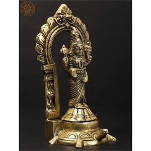 8 pouces Lord Tirupati Balaji Sculpture sur base de tortue Article en laiton fait à la main Fabriqué en Inde - Product Image 4