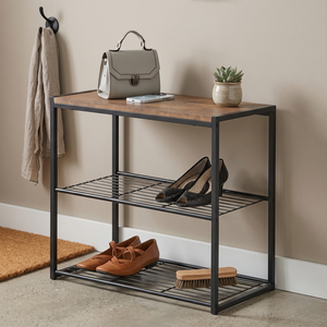 Zapatero de Estilo Industrial de 3 Niveles con Parte Superior de Madera y Estructura Metálica, Estante de Almacenamiento Independiente para la Entrada del Hogar - Product Image 6