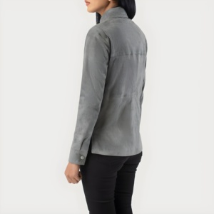 Chaqueta de Mujer de Cuero Genuino Gris de Alta Calidad, Estilo Biker, Venta al Por Mayor, Logotipo Personalizado OEM, Cierre de Botones, Abrigo Moderno 2026 - Product Image 2