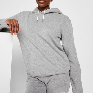 Sudadera con Capucha Gris para Mujer, con Logotipo de Marca Personalizado, Bolsillo Frontal, Corte Regular, Mezcla de Algodón, Tejido de Punto, Ropa Casual de Otoño - Product Image 1