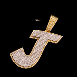 Pendentif lettre J en moissanite, plaqué or, argent sterling 925, diamant rond VVS, bijoux hip-hop, passe le testeur de diamants - Product Image 1
