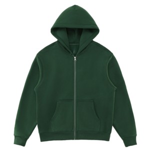 เสื้อฮู้ดซิปผู้ชายสีเขียวเข้มแบบสั่งทำพิเศษ ทรงปกติ ผ้าฝ้าย 100% เสื้อกันหนาวขนแกะ ขายส่ง เสื้อผ้าลำลองแนวสตรีท ขายส่งจำนวนมาก B2B สหรัฐอเมริกา - Product Image 1