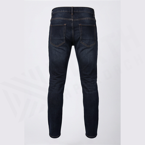 Jean en denim déchiré coupe slim délavé foncé pour homme, taille haute, jambe droite, en coton, style automne - Product Image 2