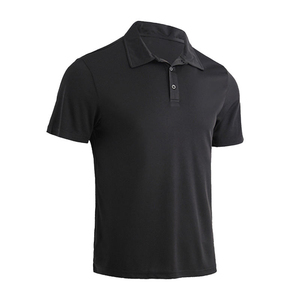 เสื้อโปโลผู้ชายแขนสั้นสีดำ ผ้าถัก ทรงปกติ สีพื้น ดีไซน์ติดกระดุม - Product Image 1