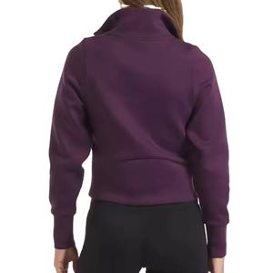 Sweat à capuche oversize pour femme en molleton chaud 100% coton, extensible dans les 4 sens, patchwork, anti-boulochage, manches longues, demi-zip, 400-450 g/m² - Product Image 2