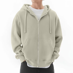 Sweat-shirt à capuche zippé pour homme, couleur unie, en molleton, coupe décontractée oversize, manches classiques, 100 % coton tricoté, pour l'automne et l'hiver - Product Image 1