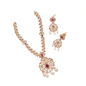Fine Jewelry Bridal <b>Necklace</b> <b>Set</b> with American Diamonds and <b>Pearls</b> - Product Image 2