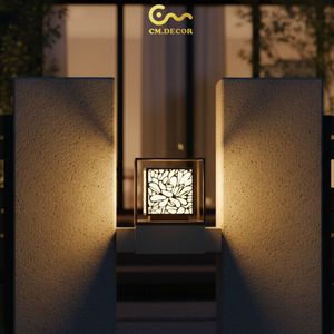 Lampe de jardin à LED à motif ondulé, 12 pouces, en acier noir thermolaqué, lampadaire extérieur, éclairage paysager chaleureux pour villa - Product Image 5