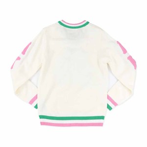 Alpha |   Kapa |   Pull-over col en V pour femme Alpha Sorority - Bordure noire/rose - Style preppy - Manches longues - Couleurs contrastées - Product Image 6