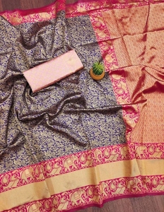 KV Unstitched Cotton Silk <b>Blouse</b> Material Printed <b>Saree</b> - Product Image 5