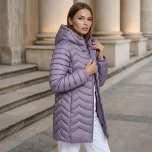 Chaqueta Larga Acolchada Informal para Mujer, con Capucha, Manga Larga, Color Sólido, Abrigo de Invierno, Relleno de Poliéster, Cierre de Cremallera, Secado Rápido - Product Image 3