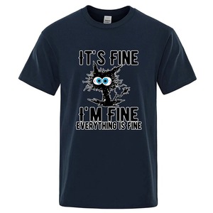 Its Fine Im Fine Everything Is Fine เสื้อยืดลำลองผู้ชายพิมพ์ลายการ์ตูนแมวแขนสั้นคอกลมทรงปกติสีขาว - Product Image 5