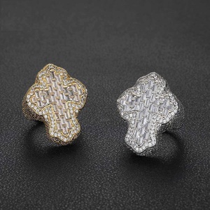 Mens Lab--Grown Diamond 925 <b>Silver</b> Iced Out Baguette <b>Cross</b> <b>Ring</b> Luxury Statement <b>Ring</b> - Product Image 6