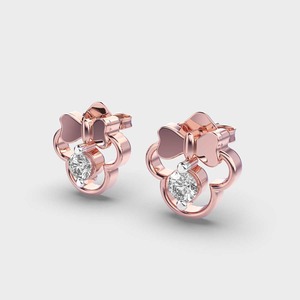 IGI Certified Lab Grown Round Diamond Bow Flower Stud Earrings 9K Yellow / White / Rose Gold Cute Diamond Stud Earrings - Product Image 2