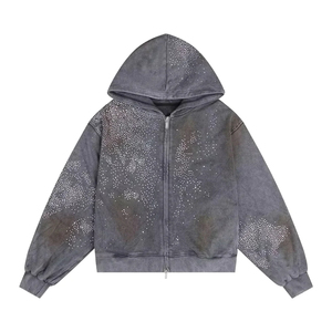 OEM Acid Wash Custom Zipper Hoodie für Herren Hip-Hop Winddichte Kapuzenpullover mit Wärmeübertragung Streetwear Hoodies - Product Image 1