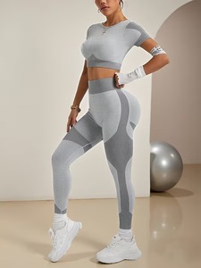 <b>Women</b> Two Piece Activewear Suit Scoop Neck Athletic Crop <b>Top</b> <b>Compression</b> Fitness Running Tights Squat Proof Yoga Clothing - Product Image 3