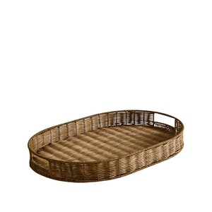 Hand-Woven Rattan Rectangular Serving <b>Tray</b> with Handles Wicker Breakfast <b>Tray</b> for Coffee <b>Table</b> & Kitchen Storage Organizer - Product Image 4