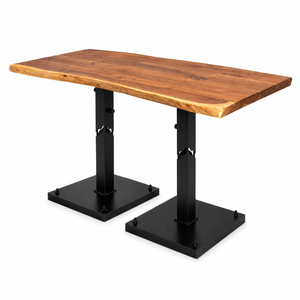 Table de salle à manger en bois massif à bord naturel avec piétement en fer robuste, table de restaurant moderne et industrielle - Product Image 1
