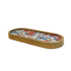 Plateau de service de luxe en bois, motif floral peint à la main, écologique, pour fromages, fruits, collations, desserts, repas élégants - Product Image 1