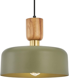 Lámpara Colgante Nórdica Moderna, Lámpara de Techo de Madera, Lámpara Colgante de Metal Verde - Product Image 4