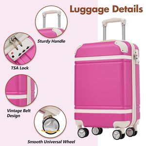 Set bagaglio singolo Vintage in Hardshell 20 \ "per bagaglio a mano rosa con doppio Spinner ruote TSA lucchetto - Product Image 4