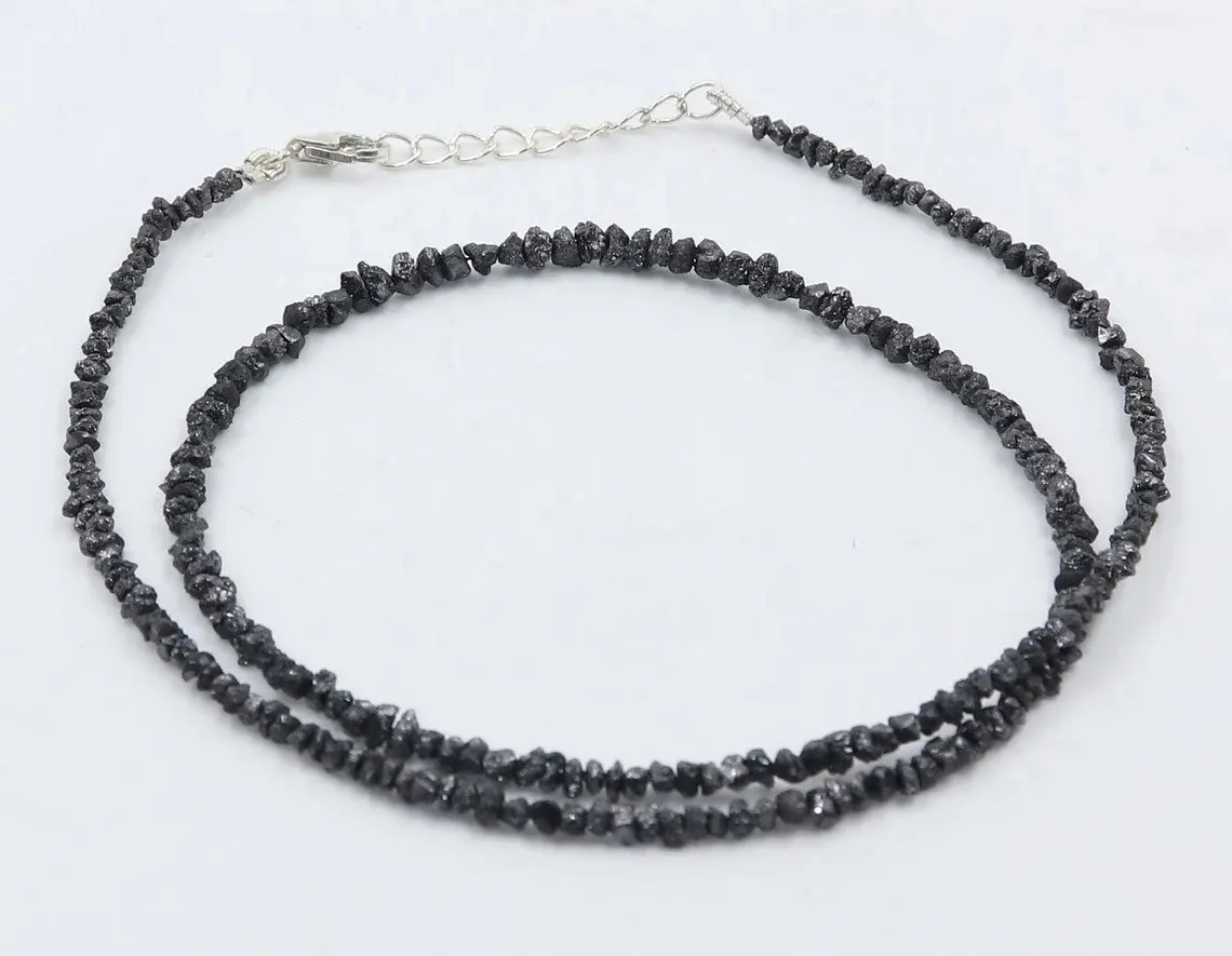 925 sterling silver Black Diamond Uncut Necklace 3mm