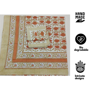 Pigment <b>Block</b> Printed Floral 100% Cotton 200TC 3-Piece Flat <b>Bed</b> Sheet Set Durable Skin-Friendly Eco-Friendly Machine Washable - Product Image 2