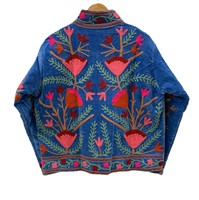 Blouson Bomber Bohème Suzani en Velours Tricoté Matelassé Brodé Floral, Doux, Écologique et Respirant, Rembourré en Nylon/Coton et Polyester
