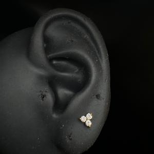 Modern Trinity Lab Grown Diamond <b>Piercing</b> Stud In 14K <b>Gold</b> For <b>Tragus</b> Helix Conch And Rook - Product Image 1