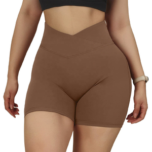 Shorts taille haute froncés sur les côtés pour femme - Motif uni, séchage rapide, tissu en nylon respirant, décontracté, pour l'été, la plage et la piscine - Product Image 4