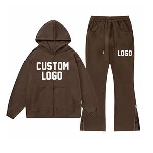 Sweat-shirt à capuche avec logo personnalisé et pantalon de jogging assorti, ensemble de survêtement en molleton uni, coupe classique, vêtements d'automne unisexes - Product Image 2