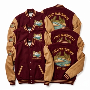 Blouson Bomber Letterman Personnalisé OEM avec Broderie Four Winds Angel, Manteau Universitaire en Laine et Manches en Cuir Crème - Product Image 4